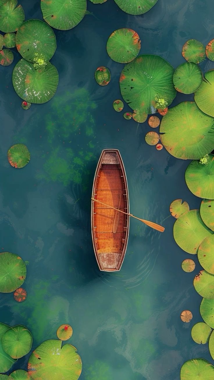 Rowing Boat Among Lily Pads