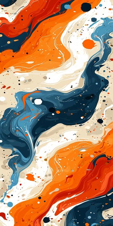 A marbled swirl of orange, navy and cream with speckles.