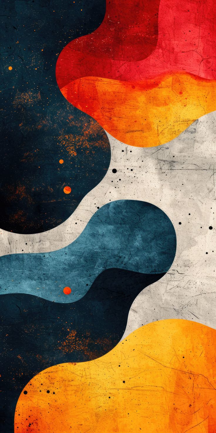 Abstract blobs of orange, navy and cream with a textured print finish.