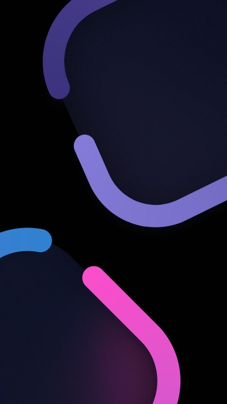 Thick curved strokes of blue, purple and pink on black.