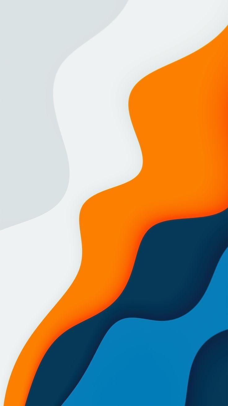 Bold wavy shapes of orange, navy, sky blue and white.
