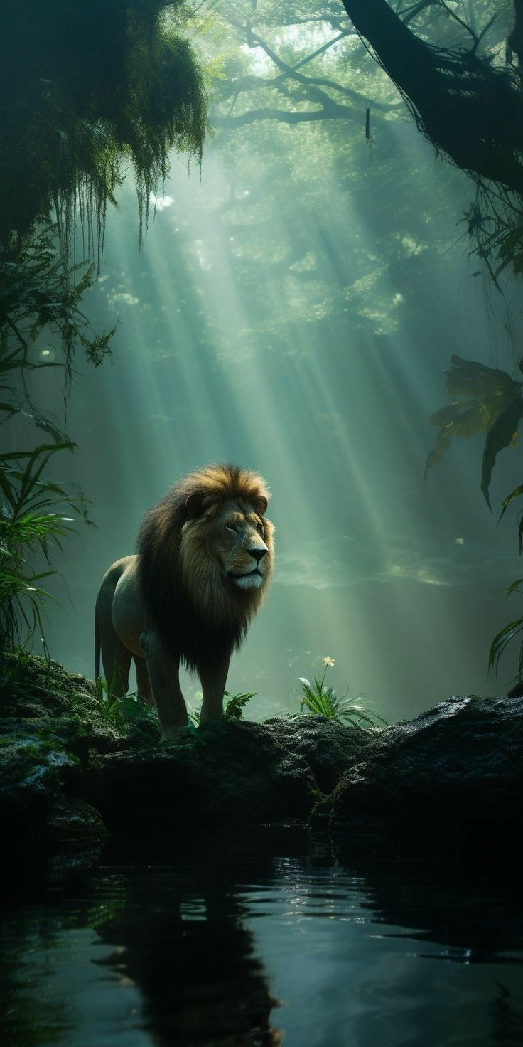 Lion in the Misty Jungle