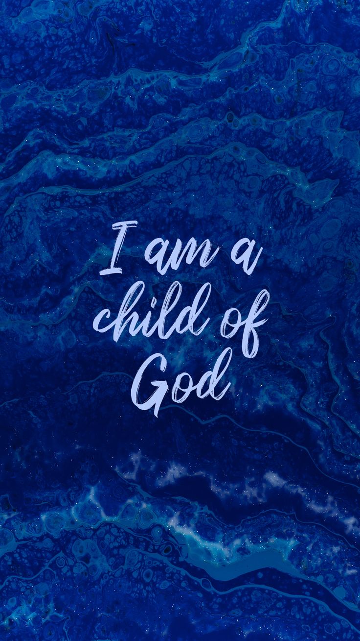 "I am a child of God" in white script on deep blue marble.