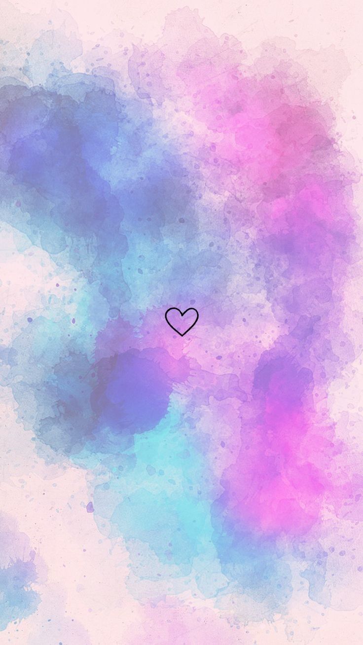Soft blue, pink and purple watercolour clouds with a tiny heart in the middle.