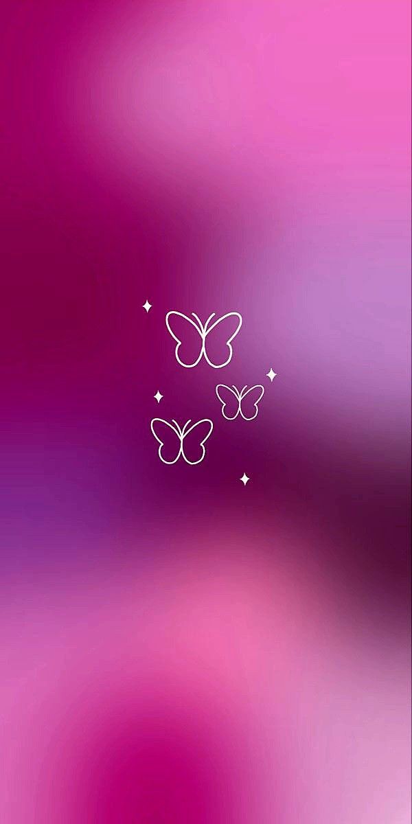 Three small white butterflies on a blurred magenta and purple background.