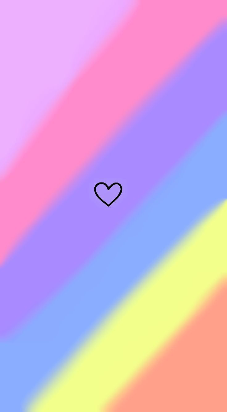 A tiny outlined heart on diagonal pastel stripes of pink, lilac, yellow and coral.