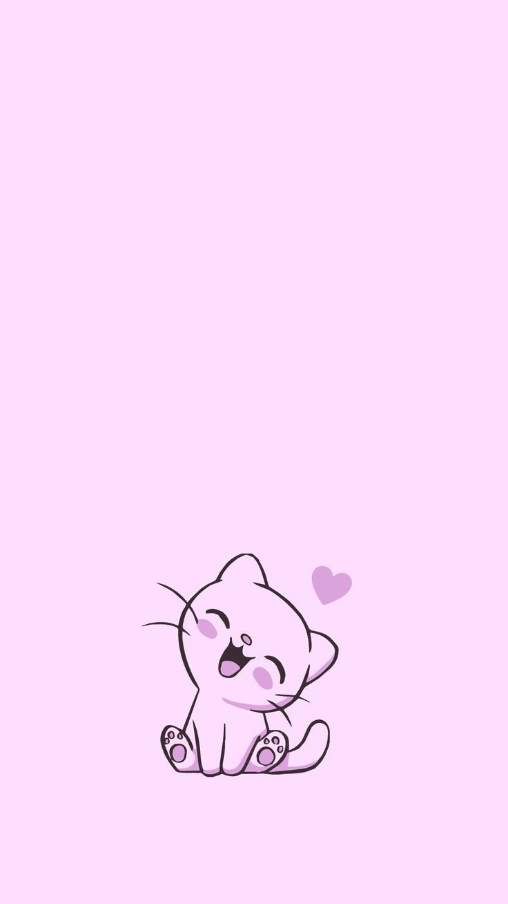A small line-drawn smiling cat with a heart on a pale pink background.