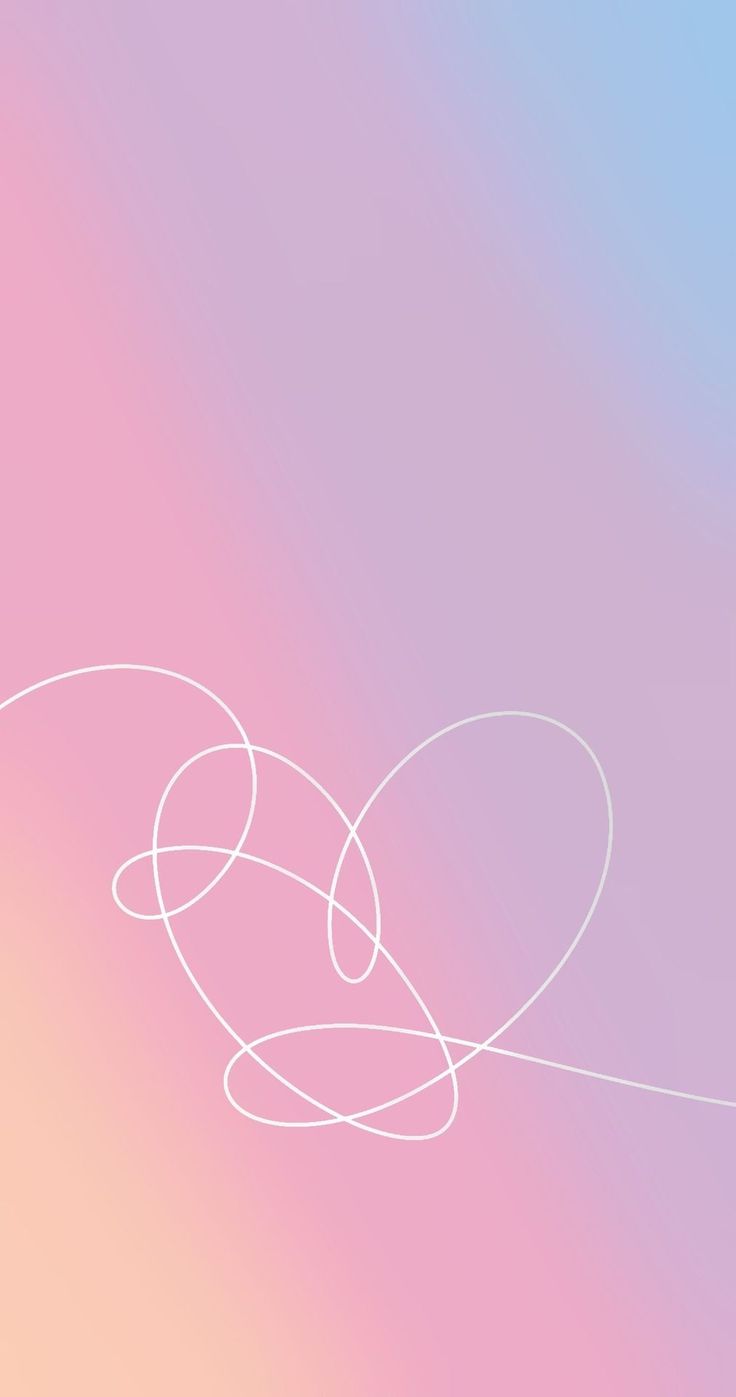 A loose white line doodle looping across a soft peach, pink and blue gradient.