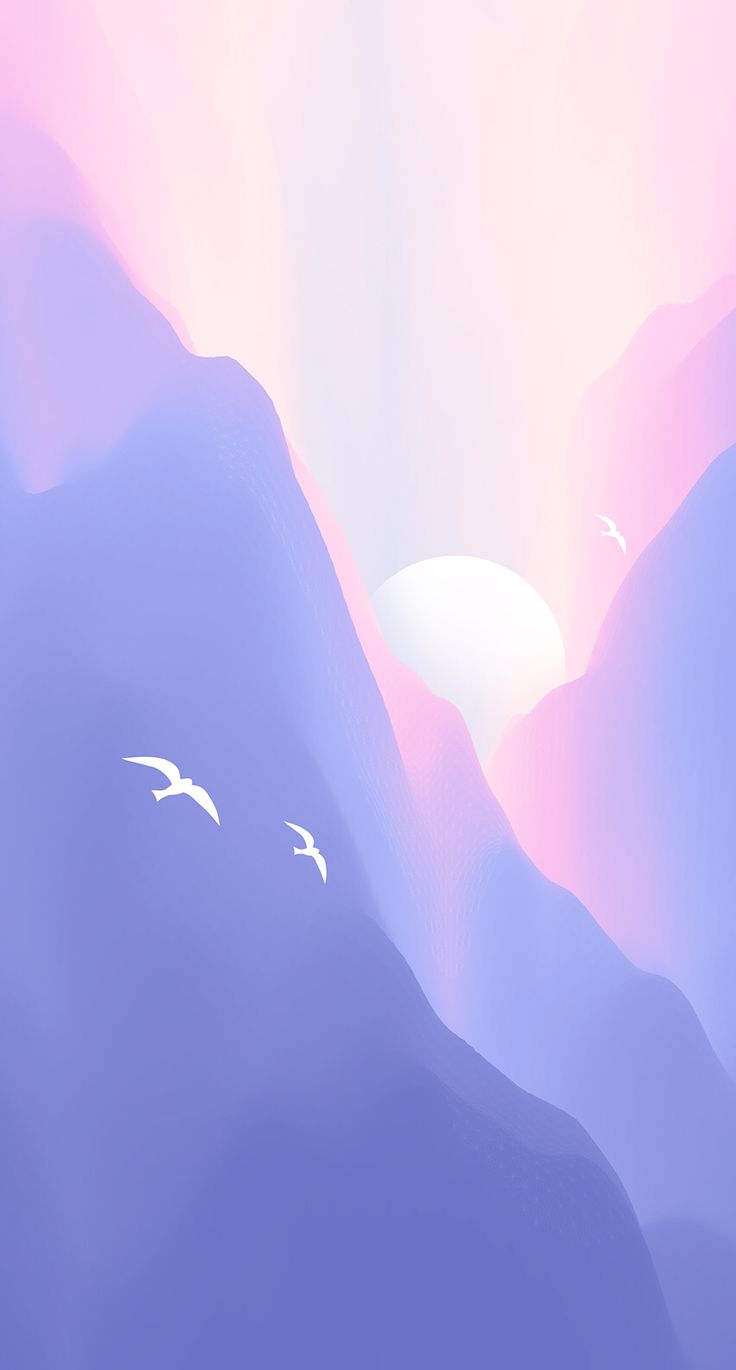 Lilac Mountains and Birds