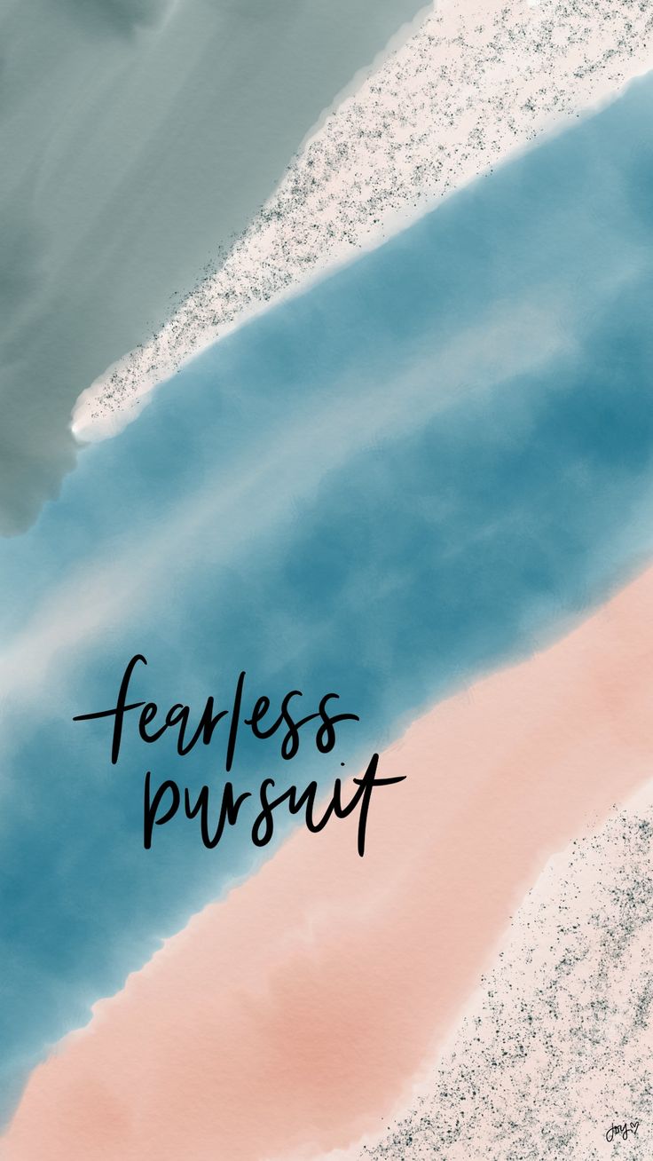 "Fearless pursuit" in dark script over an aerial view of a turquoise shoreline and pink sand.
