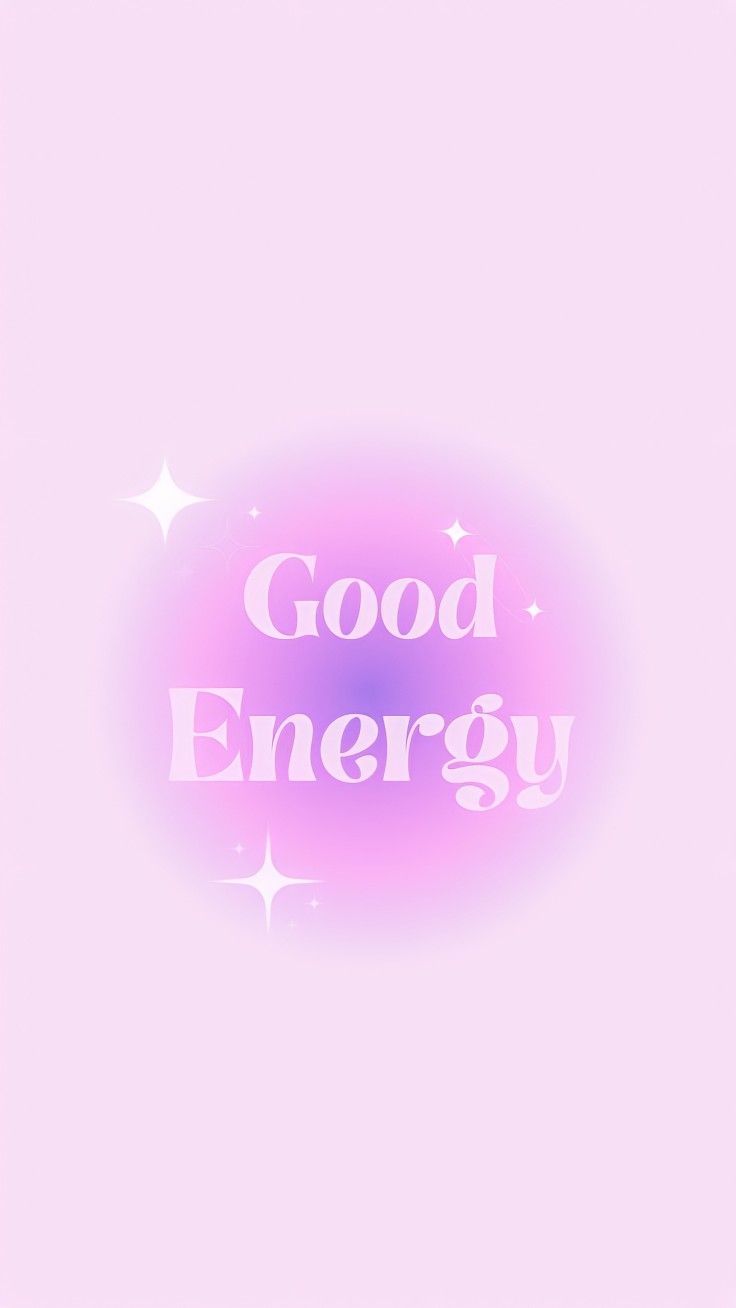 "Good energy" in pink lettering inside a soft glow on pale lilac.