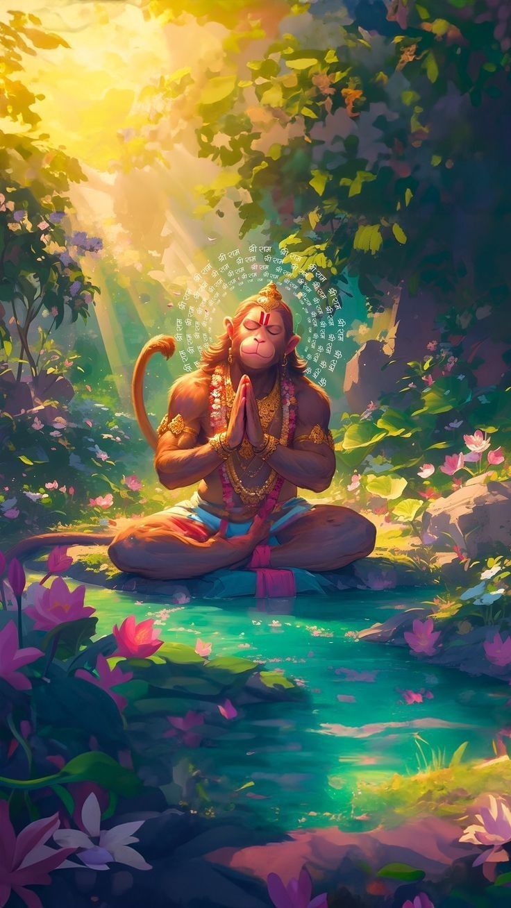 Hanuman Meditating by the Pool