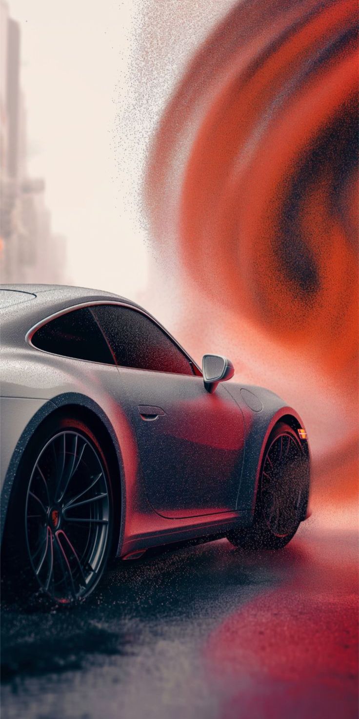 Porsche 911 in Red Smoke