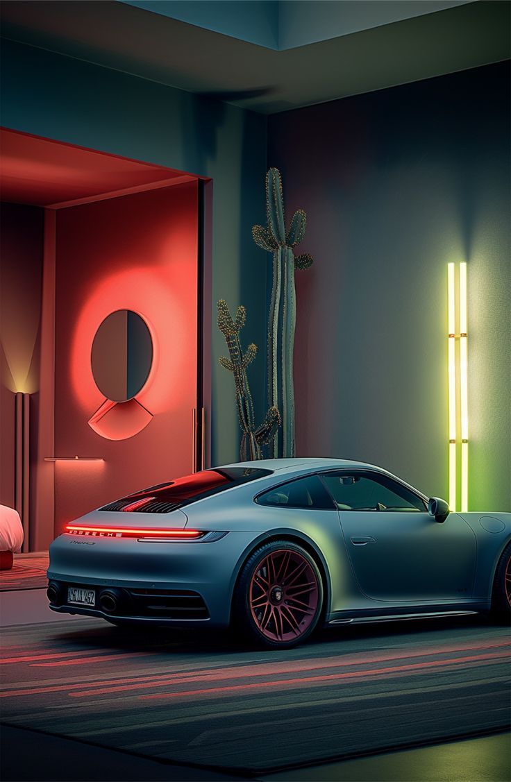 Porsche in Red Neon